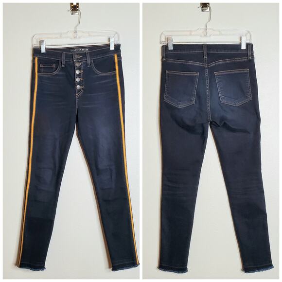 Veronica Beard Debbie 10" Skinny Side Stripe Jeans Dark Slate Wash Size 25 - Picture 1 of 12